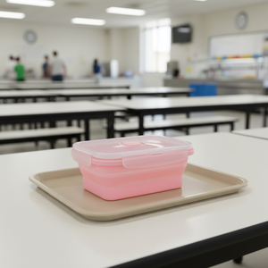 Set of 4 Personalized <strong>Rectangle</strong> <strong>Silicone</strong> Folding School Lunch Box Collapsible Microwavable BPA Free Leak Proof Storage <strong>Container</strong> - Product Image 1