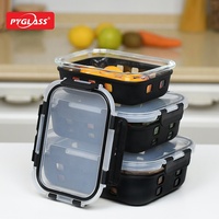 4 jeux de récipients hermétiques en verre pour le stockage des aliments avec couvercles de verrouillage étanches, bols avec manchon en silicone