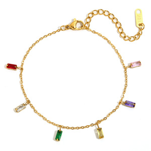 Haimi <strong>Boho</strong> Style 18K Gold Plated Stainless Steel <strong>Necklace</strong> for Women Rectangle Geometric Pattern Colorful Zircon Charm Link Chain - Product Image 6