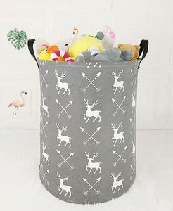 Deer Round Canvas Large Clothes <b>Basket</b> <b>Laundry</b> Hamper with Handles,Waterproof Cotton Storage Organizer Perfect - Product Image 6