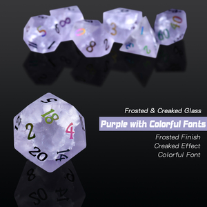 Juego de Dados Poliédricos de Vidrio Agrietado, Dados D&D Personalizados de 16 mm con Acabado Escarchado y Caja Metálica, Color Morado - Product Image 3