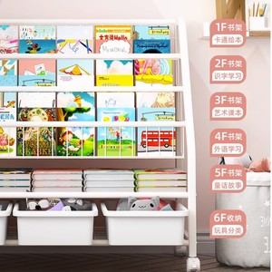 Childrens Bookshelf Metal 33x15x85cm Five Layers Standing Type Storage Organizer For Bedroom Toy Shelf With Bins - Product Image 2