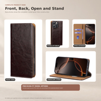 Étui portefeuille en cuir véritable avec fentes pour cartes, blocage RFID, support magnétique et protection antichoc pour iPhone 18 17 16 15 14 Pro Max