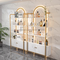Présentoir de Rangement Professionnel pour Chaussures et Produits de Beauté avec Éclairage, Étagère Dorée Brillante pour Vernis à Ongles pour Salon de Soins de la Peau