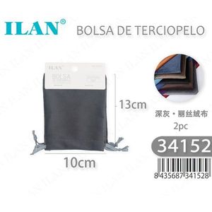 Borsa in velluto Ilan 10x13 cm grigio scuro 2 pezzi per conservare gioielli - Product Image 3