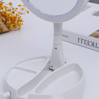 Miroir de maquillage pliable en gros avec éclairage LED, miroir de vanité à écran tactile intelligent, miroir cosmétique rond pour coiffeuse
