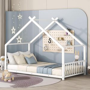 Lits <span class=keywords><strong>de</strong></span> maison pour enfants, cadre <span class=keywords><strong>de</strong></span> <span class=keywords><strong>lit</strong></span> double en bois avec tête <span class=keywords><strong>de</strong></span> <span class=keywords><strong>lit</strong></span> et <span class=keywords><strong>pied</strong></span> <span class=keywords><strong>de</strong></span> <span class=keywords><strong>lit</strong></span> pour enfants garçons filles adolescents (blanc) - Product Image 1