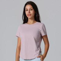 T-shirts de sport pour femmes à manches courtes avec cordon de serrage latéral, hauts athlétiques respirants pour le yoga, ourlet incurvé, col rond classique