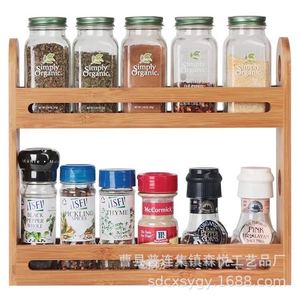 Desktop Bamboo Wood Spice <b>Rack</b> Double Layer <b>Storage</b> Organizer For Kitchen Seasoning <b>Bottle</b> Holder Natural Color - Product Image 2