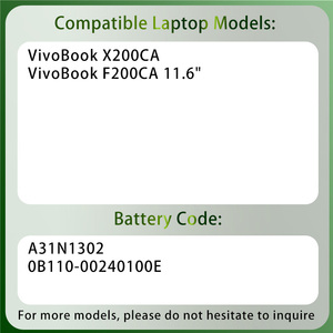 Batería para Portátil A31N1302 0B110-00240100E de Fábrica al por Mayor para <span class=keywords><strong>Asus</strong></span> <span class=keywords><strong>VivoBook</strong></span> X200CA F200CA Serie de <span class=keywords><strong>11.6</strong></span> Pulgadas - Product Image 2