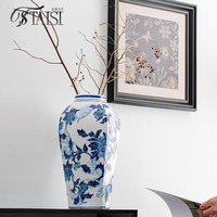 Vases en porcelaine bleu et blanc décor de chambre meubles de maison esthétiques traditionnels Vase en céramique texturé pour la décoration