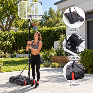 Support de panier de basket-ball portable en métal pour extérieur, hauteur réglable 155-260 cm, pliable, durable, base rechargeable pour enfants et jeunes - Product Image 6