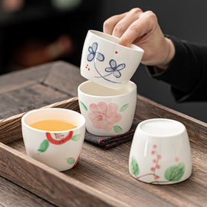 แก้วชาเซรามิกเพ้นท์ลายดอกไม้สำหรับใช้ในบ้าน สไตล์โอเรียนทอล - Product Image 4