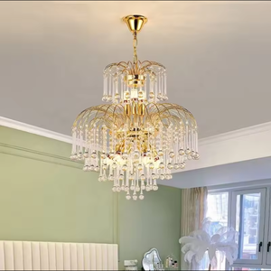 Candelabro de techo interior de cristal rojo suministrado de fábrica, colgante de gota de agua, habitaciones de Hotel, instalación colgante de alimentación de CA - Product Image 4