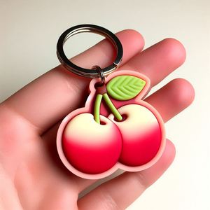 Venta al por mayor personalizado diseño a granel moda oro PVC suave goma Rosa cereza llavero para bolsa - Product Image 1