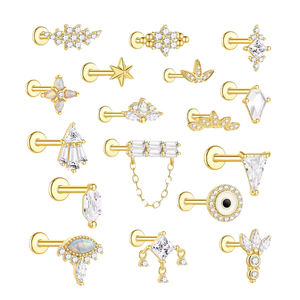 ASTM F136 G23 Titane Zircon Chaîne <span class=keywords><strong>Helix</strong></span> Stud Fil Interne Boucle D'oreille Cartilage Tragus Lobe Tragus Labret <span class=keywords><strong>Piercing</strong></span> Lip Jewel - Product Image 1