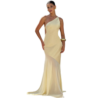 Nouvelle Robe Midi d'Été à Épaules Dénudées et Dos Nu, Coupe Droite, Respirante, Sexy, avec Empiècements en Maille Unie, Jupe Sirène, Style Décontracté pour Soirée