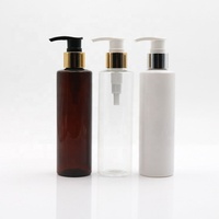 100ml 200ml Blau Weiß Bernsteinfarben für Runde PET Boston Lotion-Flasche mit Pumpzerstäuber Silber Gold Kragen Individuelles Logo