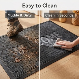 Welcome Embossed Polypropylene Doormat Rectangle Black Outdoor Modern Design Non Slip Waterproof Durable <b>Environment</b>-Friendly - Product Image 4