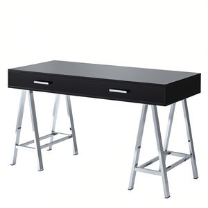 Scrivania Nera Lucida con 2 Cassetti e Gambe Cromate, Moderna Postazione Computer per Ufficio Domestico - Product Image 1