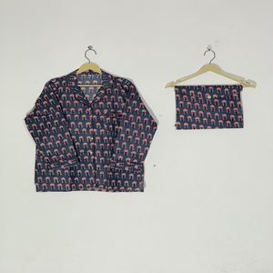 Premium Quality All Size Dark Blue Cotton <b>Pyjama</b> Set, Floral Hand Block Print Sleepwear for Bulk Price Available - Product Image 2