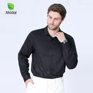 Novità Primaverile: Camicie a Maniche Lunghe per Uomo, Traspiranti, Smart Casual, Ecologiche, Tinta Unita, Vestibilità Slim, Abbigliamento da Ufficio Nero - Product Image 1