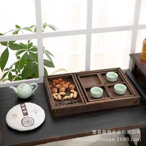 Bandeja de té de madera maciza de Paulownia, bandeja multifuncional para servir té y aperitivos, color quemado - Product Image 2