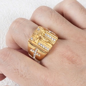 <span class=keywords><strong>Bague</strong></span> Punk en Acier Titane Étanche avec Croix de Jésus-Christ, Produits Chrétiens pour Hommes, <span class=keywords><strong>Bague</strong></span> Tendance Incrustée de Diamants - Product Image 3