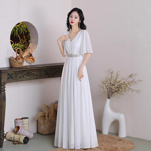 White Evening Gown Long Dress For Women Stage Performance Coming Of Age Ceremony - Product Image 2