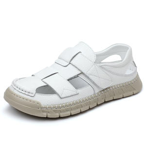 Sandales d'été en cuir véritable pour hommes, à bout ouvert, avec empeigne en maille, légères, soutien de la voûte plantaire, décontractées, à semelle souple et respirantes, faciles à enfiler - Product Image 6