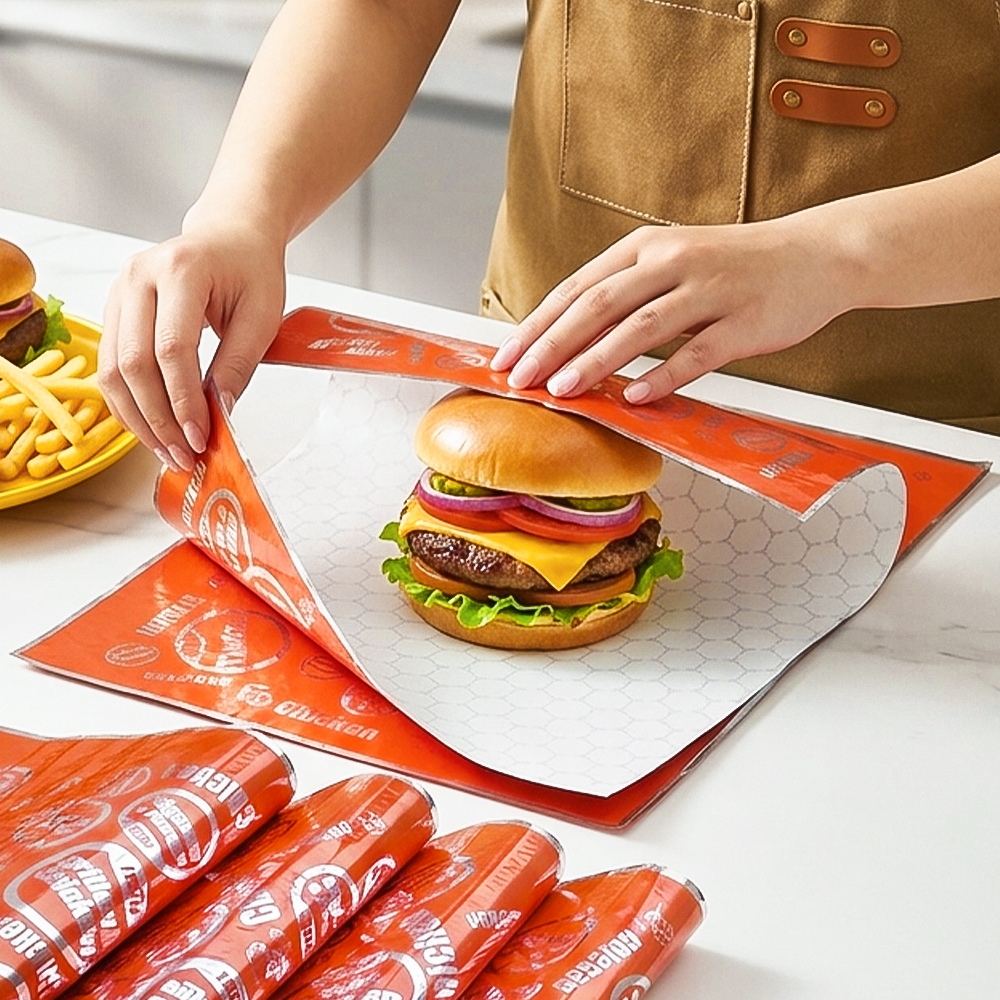 Custom Greaseproof Waterproof Disposable PE Coated Honeycomb Aluminum Foil Wrapping Paper For Food Packaging