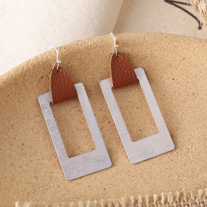 Faux Leather Earrings Stylish New Geometric <b>Sand</b> <b>Silver</b> Leather Pendant Earrings for Women Uionen 880 - Product Image 4