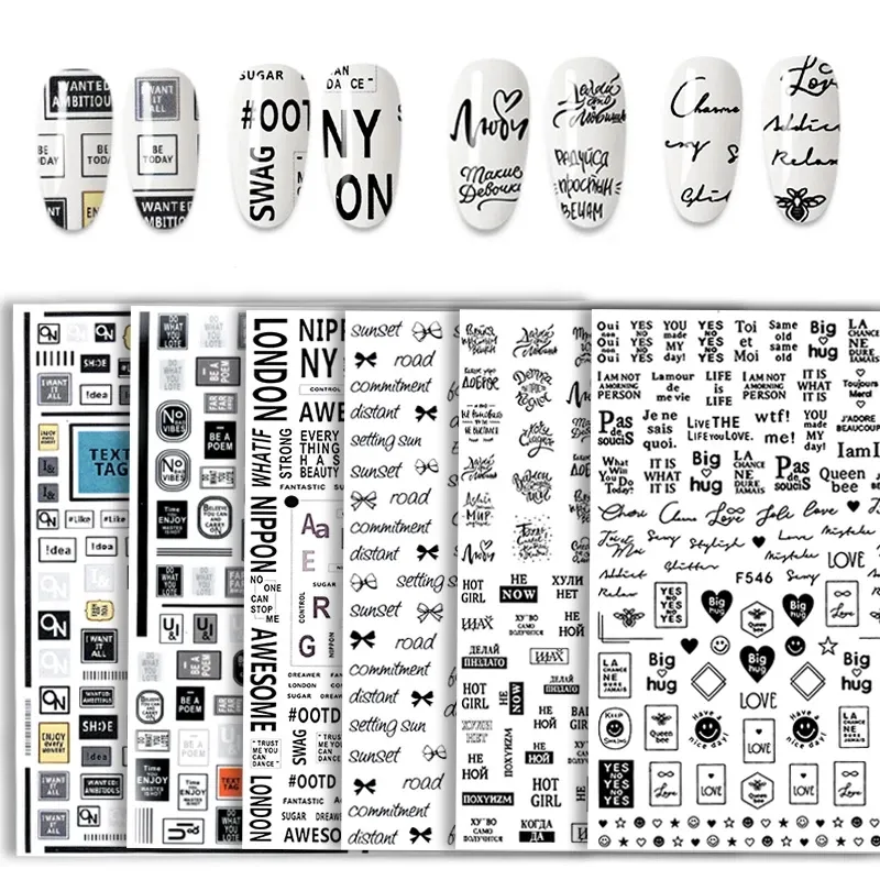 Inscriptions Nail Sticker English Words Letters Sentences Design Nail Art Decorations Manicure Designer Stickers for Nails F555