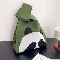 Sac fourre-tout en polyester tricoté avec nœud, style japonais/coréen, mignon, pour femme, polyvalent, pour le travail ou le déjeuner, à porter à la main ou à l'épaule
