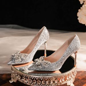 Escarpins de mariée à paillettes et strass, bout pointu, talon aiguille, chaussures de mariage, chaussures de soirée formelles - Product Image 1