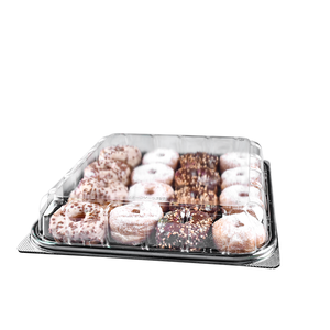 Dùng Một Lần Rõ Ràng Kín Vuông Lớn Nhựa Container Cho Bánh Rán Giao Hàng Hộp Mini Donut Bao Bì Nhựa Platter Với Bìa - Product Image 6