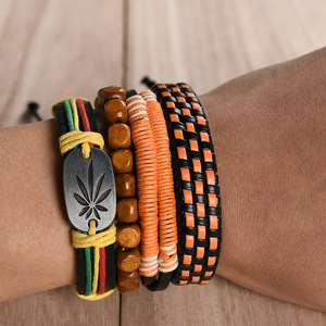 Brazalete Trenzado Estilo Jamaicano, Pulsera Punk Vintage, Brazalete con Dijes de Surfista, Joyería Bohemia para Parejas, Aleación de Zinc y Madera con Rubí - Product Image 4