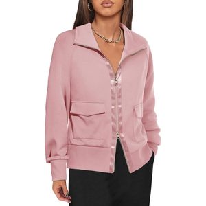 Sweat-shirt zippé personnalisé pour femme, col montant, manches longues, coupe ample, décontracté, léger, avec poches - Product Image 1