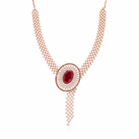 Luxuriöse Roségold-Plattierte S925 Silber Moissanit-Halskette Ovaler Rubinroter Zirkon Mesh-Ketten-Halsketten für Damen Feiner Schmuck