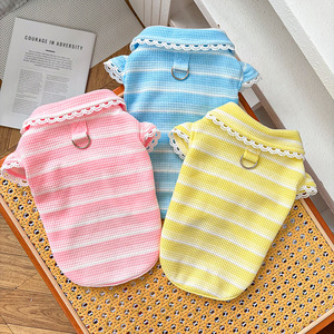 Weiwang Pet Dog <b>Cat</b> Vest Summer Lace Puff Sleeve Striped Cotton <b>Clothes</b> <b>For</b> Bichon Frise Teddy Pomeranian - Product Image 3
