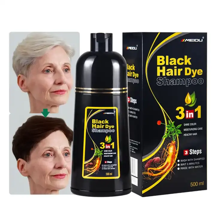 In stock fast ship MEIDU 500ml fast color brown professional organic herbal black dye hair shampoo for gray hair