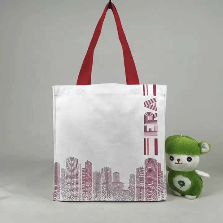 Customized No Low Moq Canvas Tote Bag Red Handle White Cotton Canvas Bag With Your Logo Canvas Double Sided Foldable Tote Bags