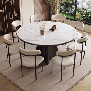 Juego de mesa de comedor de extensión redonda <span class=keywords><strong>8</strong></span> sillas Mesa de comedor de piedra sinterizada de China - Product Image 5