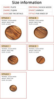 Assiette de service ronde en bois d'acacia massif, style nordique, vente chaude, en gros, pour aliments et fruits