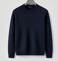 Pull en tricot bleu marine pour homme FNJIA avec petit badge en relief, manches raglan, tricot doux et chaud, vêtements décontractés pour le travail, tricot sur mesure
