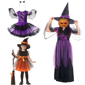 Ensemble de costumes de sorcière pour enfants, avec chapeau et balai, pour Halloween, déguisement pour enfants, jeu de rôle - Product Image 4
