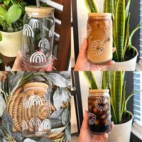 베스트 셀러 12oz 400ml 16oz 미니 작은 빈 맥주 소다 캔 대나무 뚜껑과 유리 빨대 모양의 유리 컵