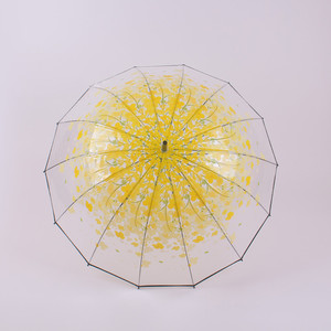 <span class=keywords><strong>Parapluie</strong></span> droit <span class=keywords><strong>pas</strong></span> <span class=keywords><strong>cher</strong></span> pour femmes avec fleur transparente imprimée Logo personnalisé poignée ABS transparente matériau POE pour les jours de pluie - Product Image 3