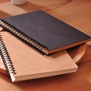 Retro Spiral bobin eskiz defteri Kraft kağıdı defter kroki boyama günlük defteri öğrenci boş kitap not defteri