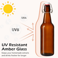 Bouteilles en verre à bouchon basculant ambré avec bouchons hermétiques pour la fermentation du kombucha, la bière, la cidre, la cidreuse et la fabrication artisanale de boissons.